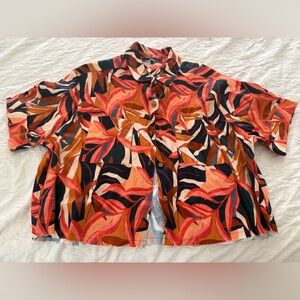 Shore Vibrant Leaf Print Button-Up Shirt
